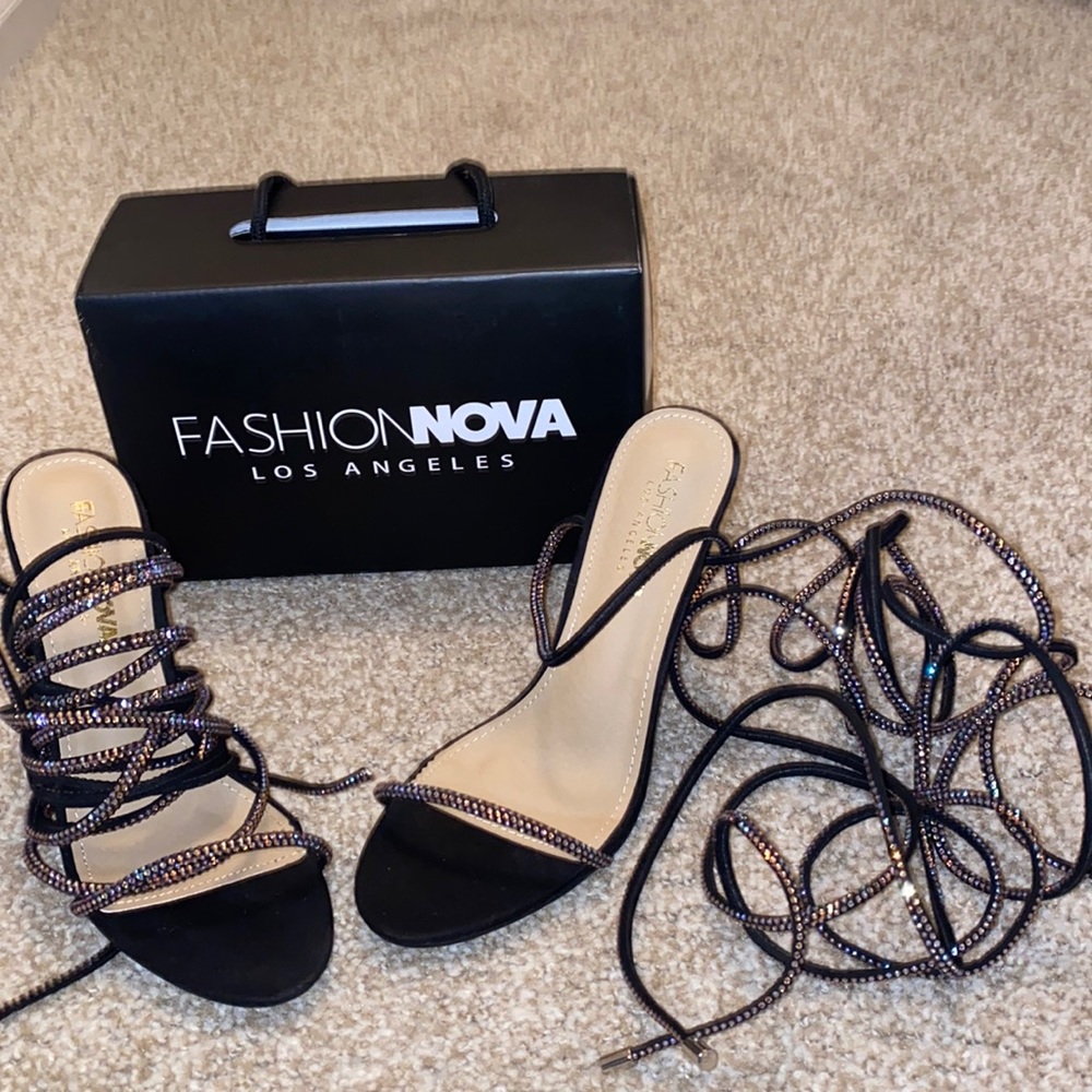 FASHIONNOVA LA knee high COMING IN HOT RHINESTONE HEELED SANDAL